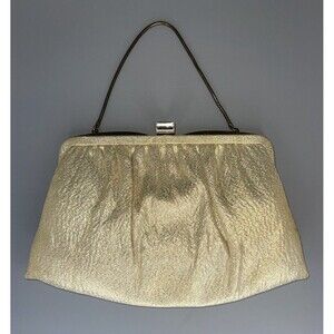 Vtg 70s Ande Clutch Bag Purse Gold Metallic Formal Evening Handle